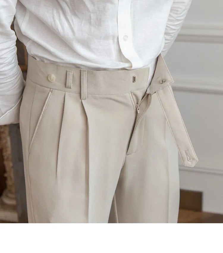 Mid-High Waist Straight Cropped British Pants