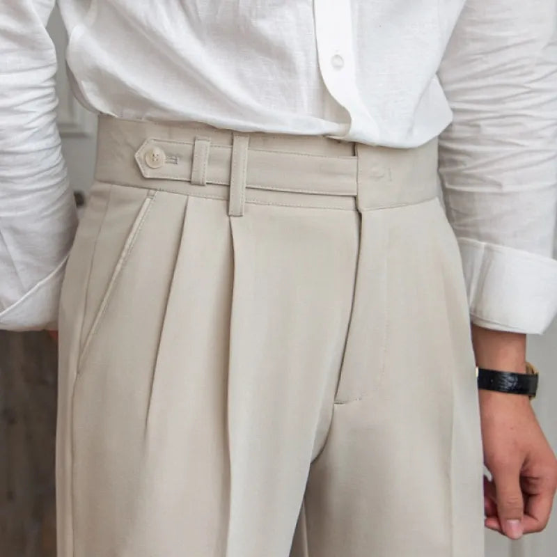 Mid-High Waist Straight Cropped British Pants